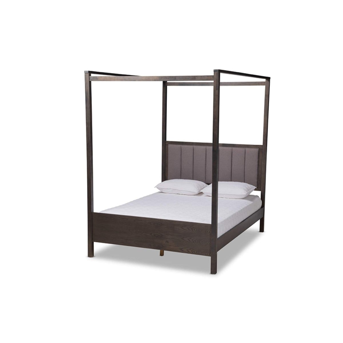 Baxton Studio Natasha Modern and Contemporary Grey Fabric Upholstered and Dark Grey Oak Finished Wood King Size Platform Canopy Bed