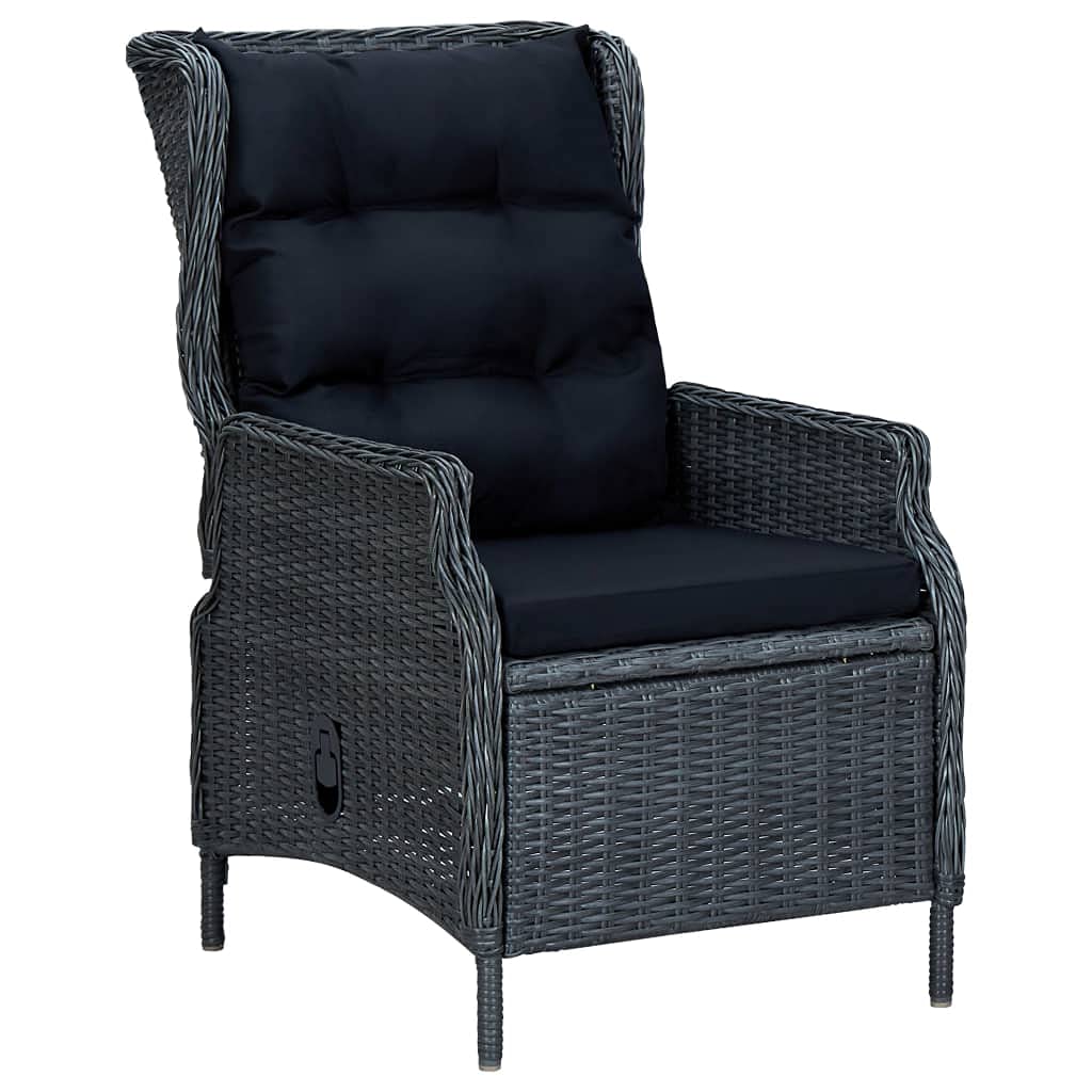 vidaXL 9 Piece Outdoor Patio Dining Set with Adjustable Reclining Chairs and Washable Cushions, Dark Gray Poly Rattan Furniture Set with Solid Acacia Wood Tabletop - Ideal for Gardens, Balconies, ...