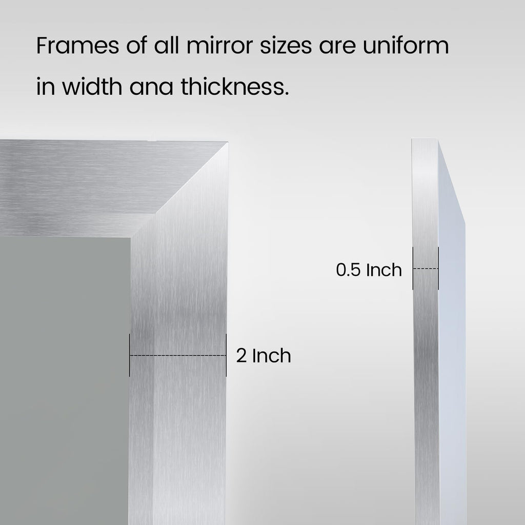 Amorho 24x30 Inch Silver Bathroom Mirror, Thick Metal Frame, Brushed Nickel, Rectangle Wall Mirror for Living Room, Bedroom, Entryway