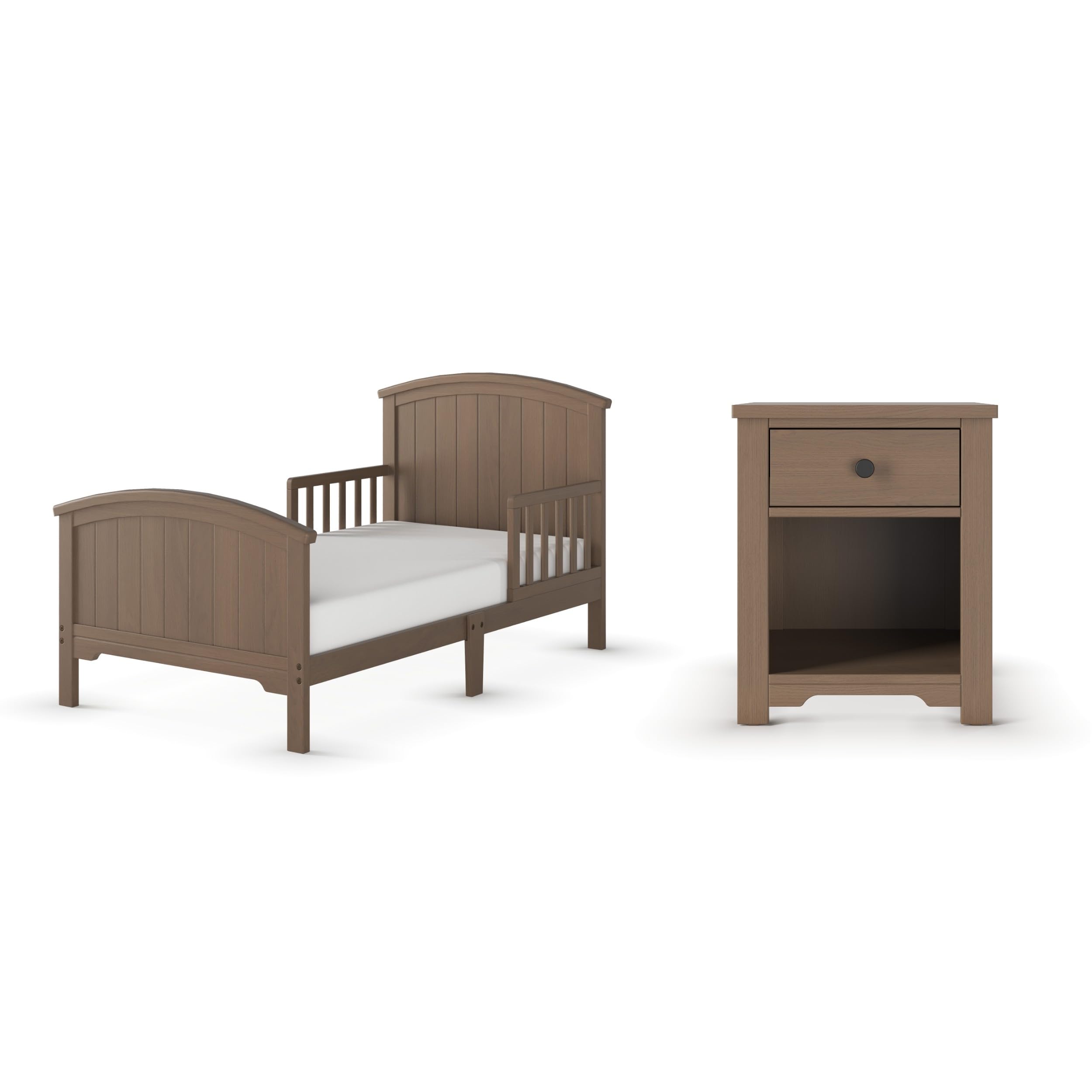 Child Craft Hampton Toddler Bed and Nightstand Bedroom Furniture Set, 2 Piece, Low to Ground Bed Design (Dusty Heather)