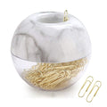 Magnetic Paper Clip Holder, Marble White Holder With Gold Paper Clips 100Pcs 28Mm(1.1') Cute Office Supplies For Desk Organizer