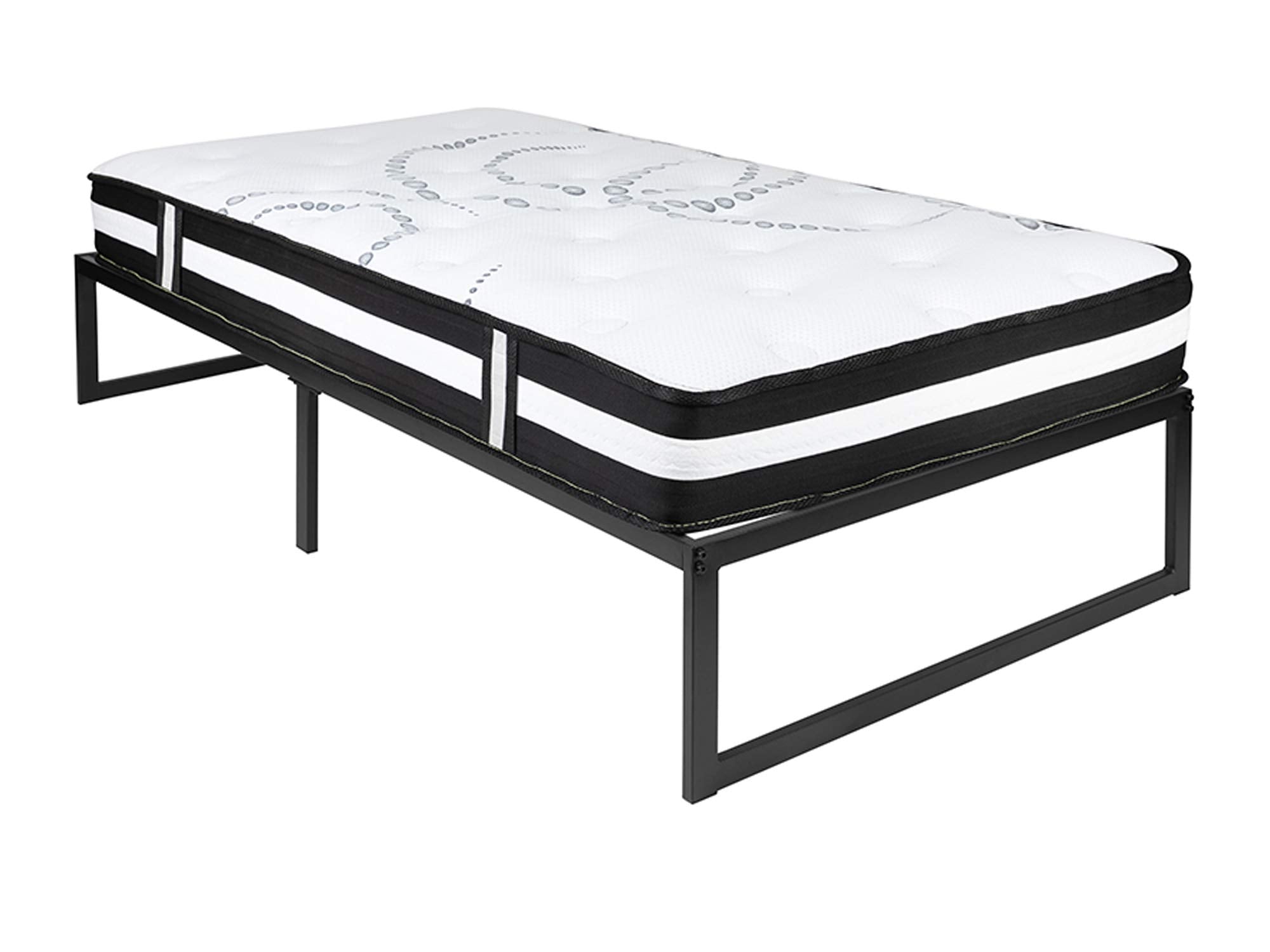 Flash Furniture Louis 14 Inch Metal Platform Bed Frame with 12 Inch Pocket Spring Mattress in a Box (No Box Spring Required) - Twin