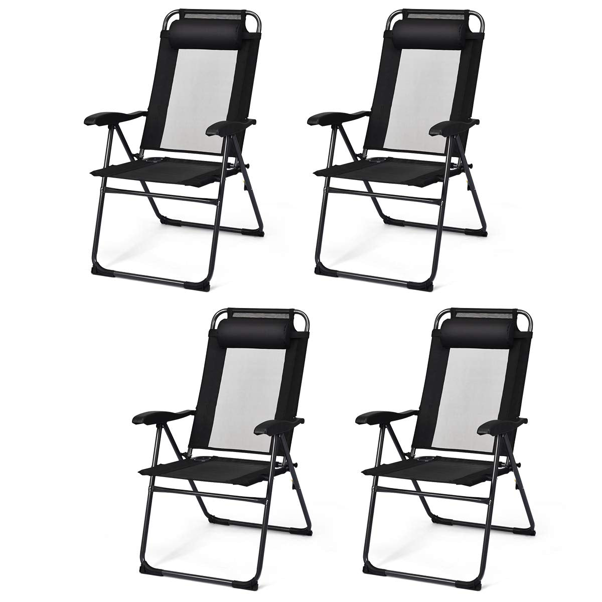 Giantex Set Of 4 Patio Dining Chairs, Folding Lounge Chairs With 7 Level Adjustable Backrest, 300 Lbs Capacity, Outdoor Portable Chairs With Metal Frame