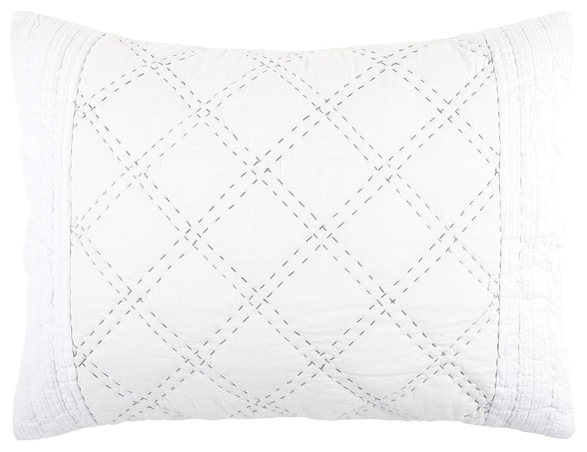 Rizzy Home | BQ4542 | Polyester Standard Sham | 20&quot;x26&quot; White/Gray/Nuetral Geometric