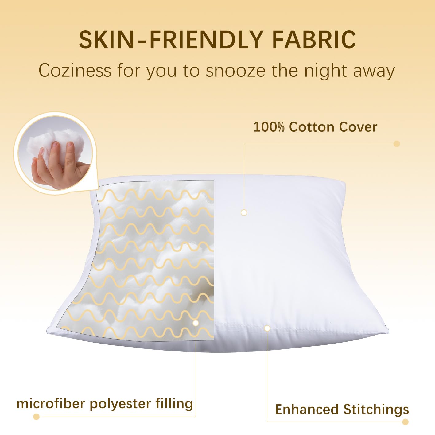 Okba Throw Pillows Insert Set Of 2, With 100% Cotton Cover, Bed And Couch - Indoor Hotel Decorative Pillows, 14X14 In White Pill