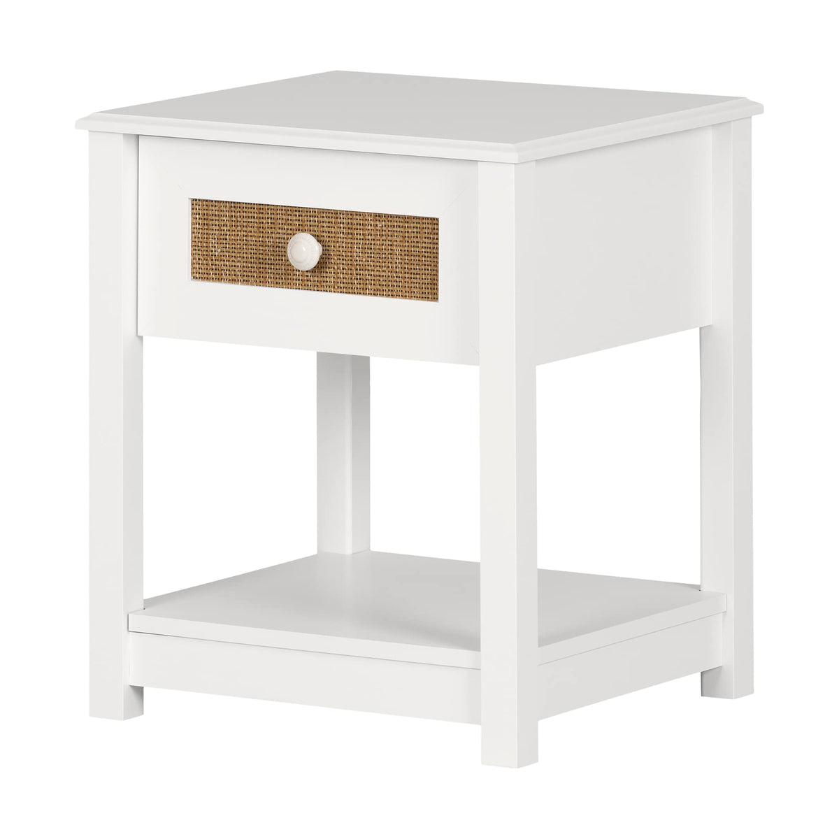 South Shore Bloom 1-Drawer Nightstand, White And Faux Printed Rattan