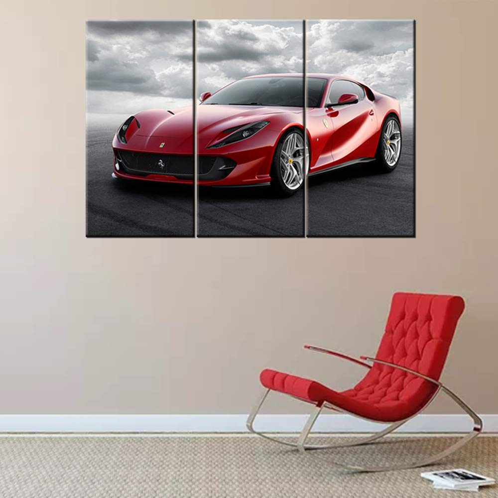 3 Pieces Red Sport Car In Black And White Posters Canvas Framed Wall Art Racing Cars Pictures Printed On Canvas Painting Artwork