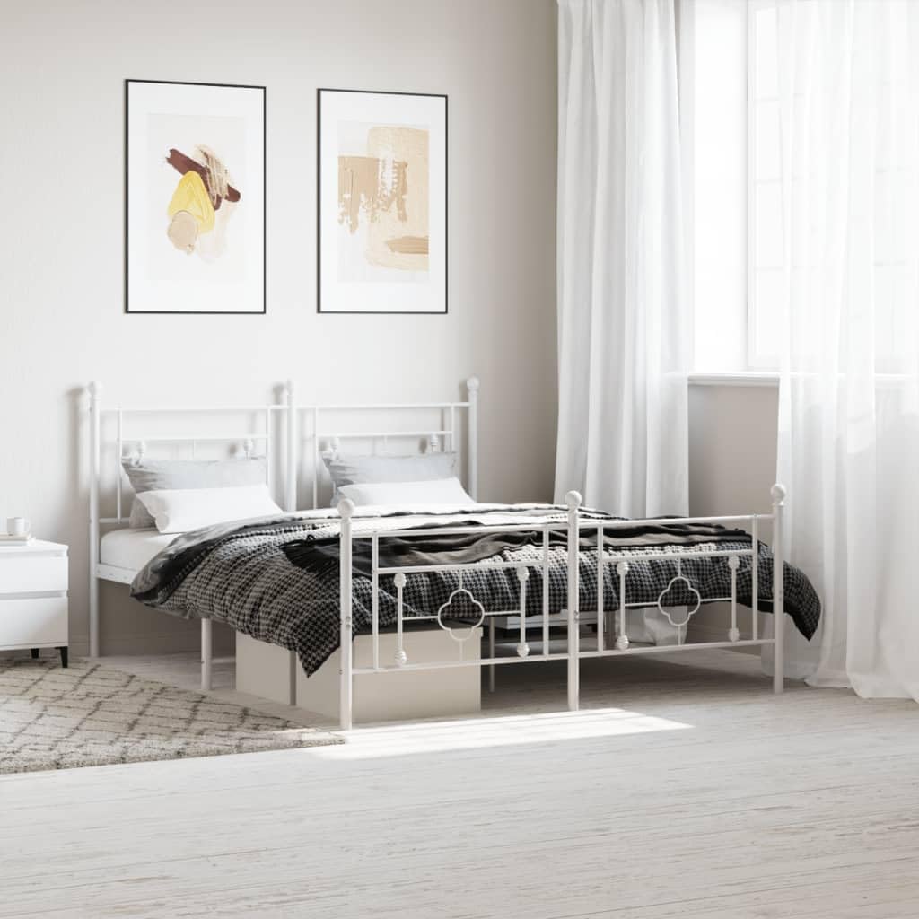 vidaXL 10'' Metal Queen Bed Frames with Headboard and Footboard, Platform Bed Frame with Strong Metal Slats Support, Under Bed Storage, Noise Free, White, Without Mattress