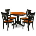 East West Furniture ANPL5-BLK-W 5 Piece Kitchen Table & Chairs Set Includes a Round Dining Room Table with Pedestal and 4 Solid Wood Seat Chairs, 36x36 Inch, Black & Cherry