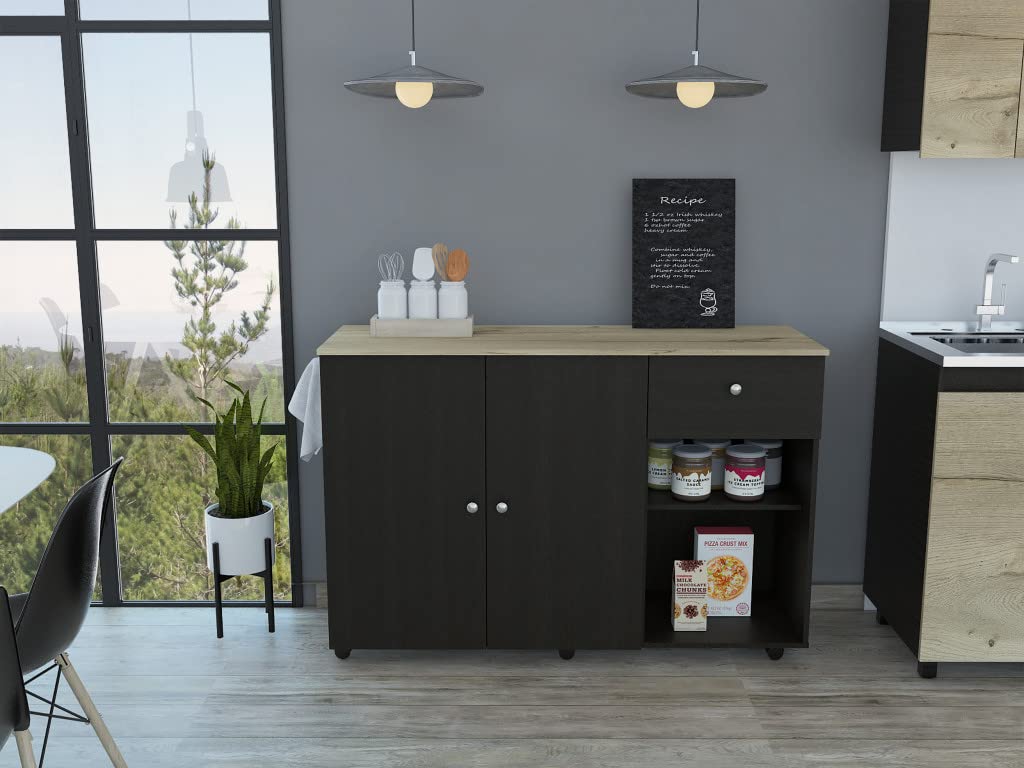 HomeRoots Sleek and Modern Black Wengue Kitchen Island Cart