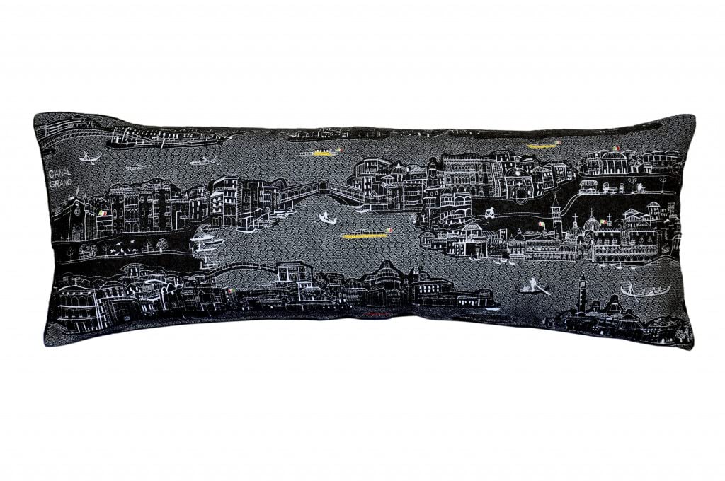 HomeRoots Grey 35' Black Venice Nighttime Skyline Lumbar Decorative Pillow