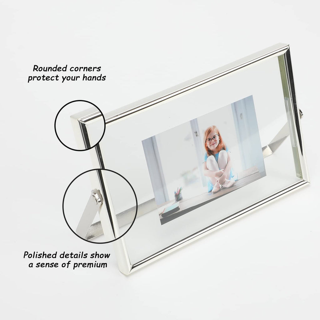 Ahago Silver Floating Frame (4''X6'', Horizontal), For Picture 3X5, 2X3, 1X2, Tabletop Shelf Photo Frame, Modern Minimalist Styl