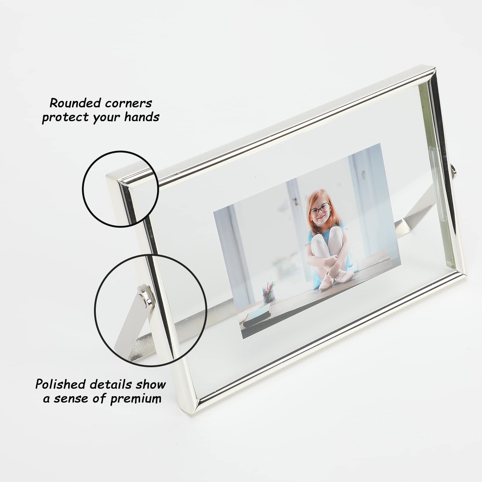 Ahago Silver Floating Frame (4''X6'', Horizontal), For Picture 3X5, 2X3, 1X2, Tabletop Shelf Photo Frame, Modern Minimalist Styl