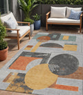 5' X 8' Gray Gold And Orange Geometric Washable Indoor Outdoor Area Rug