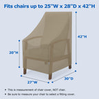 Sunpatio Outdoor High Back Chair Covers, Heavy Duty Waterproof Stackable Patio Chair Covers, All Weather Protection Patio Furniture Covers, 2 Pack -27' W X 30' D X 42' H, Taupe
