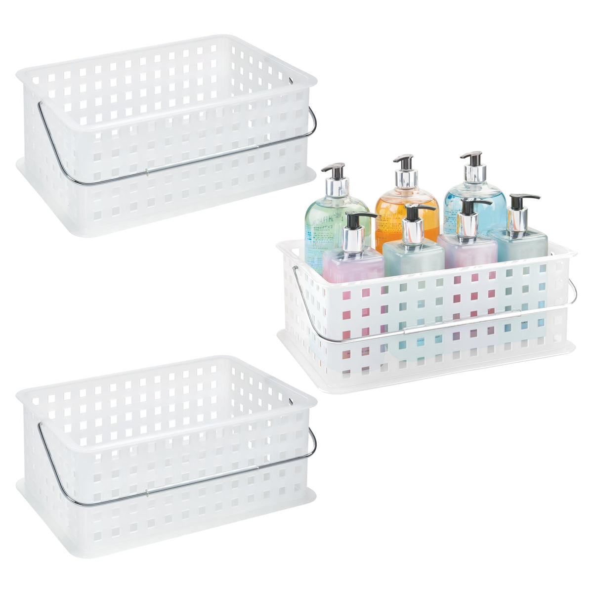 iDesign Portable Shower Caddy Basket, Set of 3, Clear/Frost