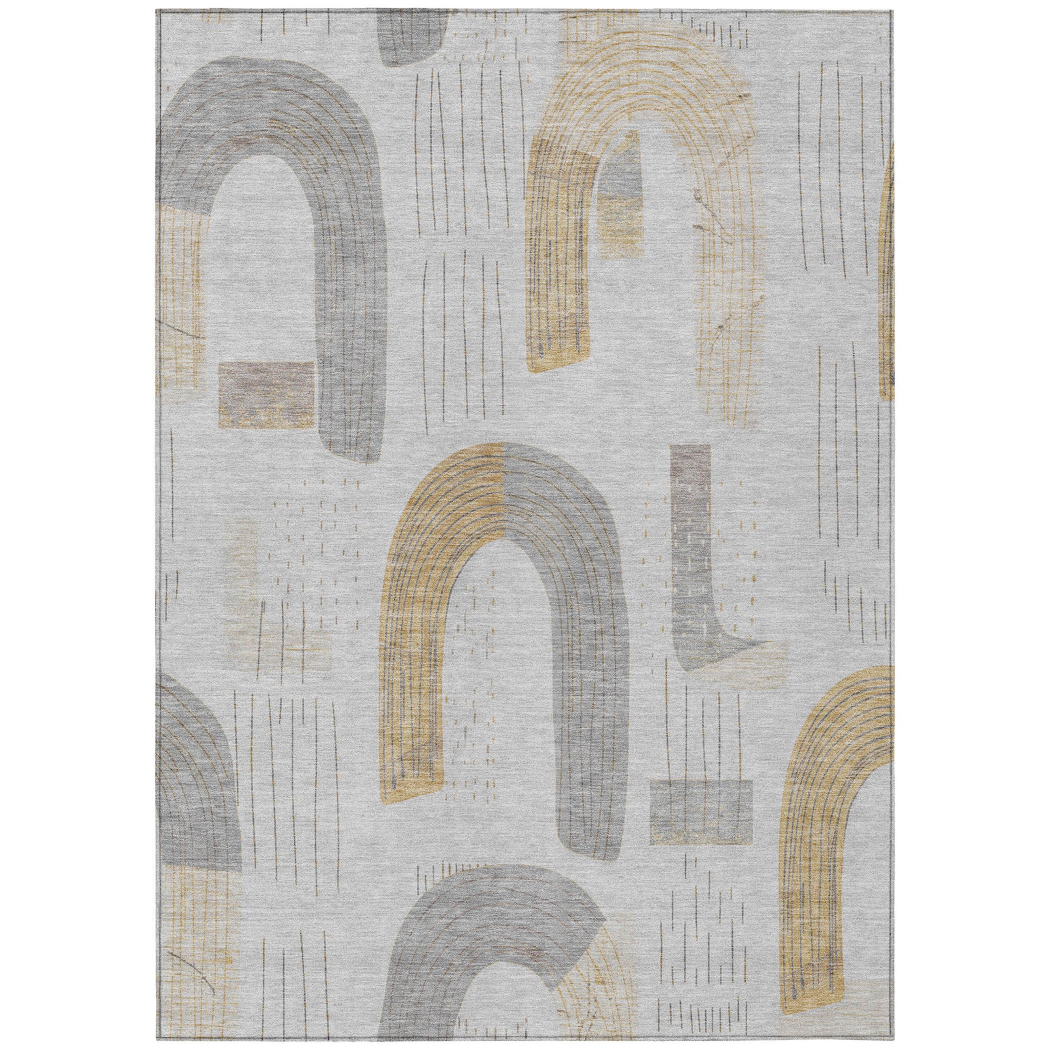 3' X 5' Silver And Gold Geometric Washable Indoor Outdoor Area Rug