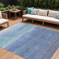 9' X 12' Blue Teal Blue And Sky Blue Abstract Washable Indoor Outdoor Area Rug
