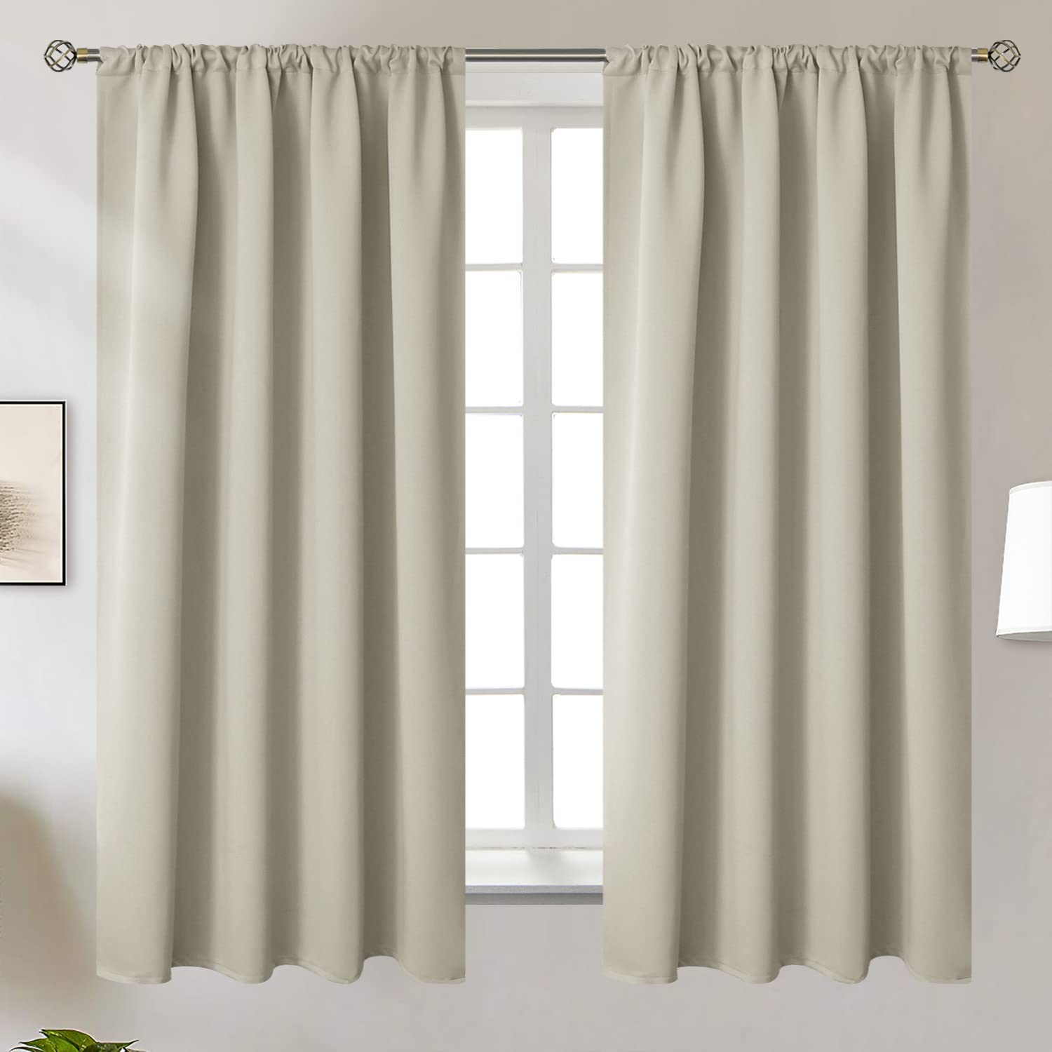 Bgment Rod Pocket Blackout Curtains For Bedroom - Thermal Insulated Room Darkening Curtain For Living Room, Light Camel, 52 X 63 Inch, 2 Panels