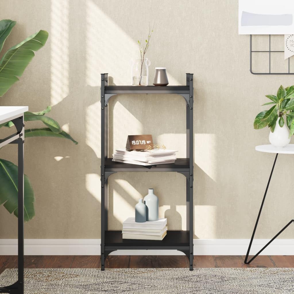 vidaXL 3-Tier Black Bookcase in Engineered Wood - Freestanding Bookshelf with Metal Frame for Home and Office Use, 15.7"x11.8"x33.9"