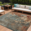 10' X 14' Pale Aqua Copper And Beige Abstract Washable Indoor Outdoor Area Rug
