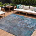 10' X 14' Teal Blue Taupe And Sky Blue Abstract Washable Indoor Outdoor Area Rug