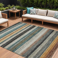 10' X 14' Beige Gold Brown And Taupe Striped Washable Indoor Outdoor Area Rug