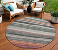 8' Pale Aqua Copper And Taupe Round Striped Washable Indoor Outdoor Area Rug