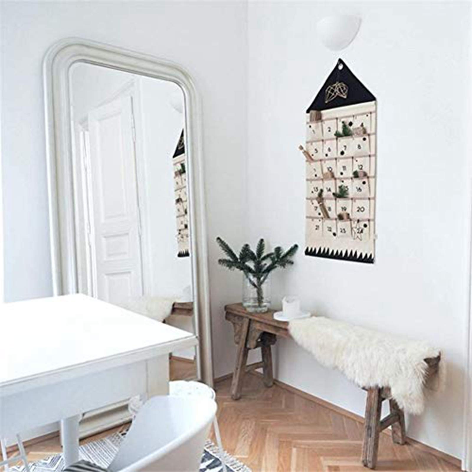 Christmas Advent Calendar With 24 Pockets Wall Hanging Bag For Home Xmas Countdown Decoration (Black)