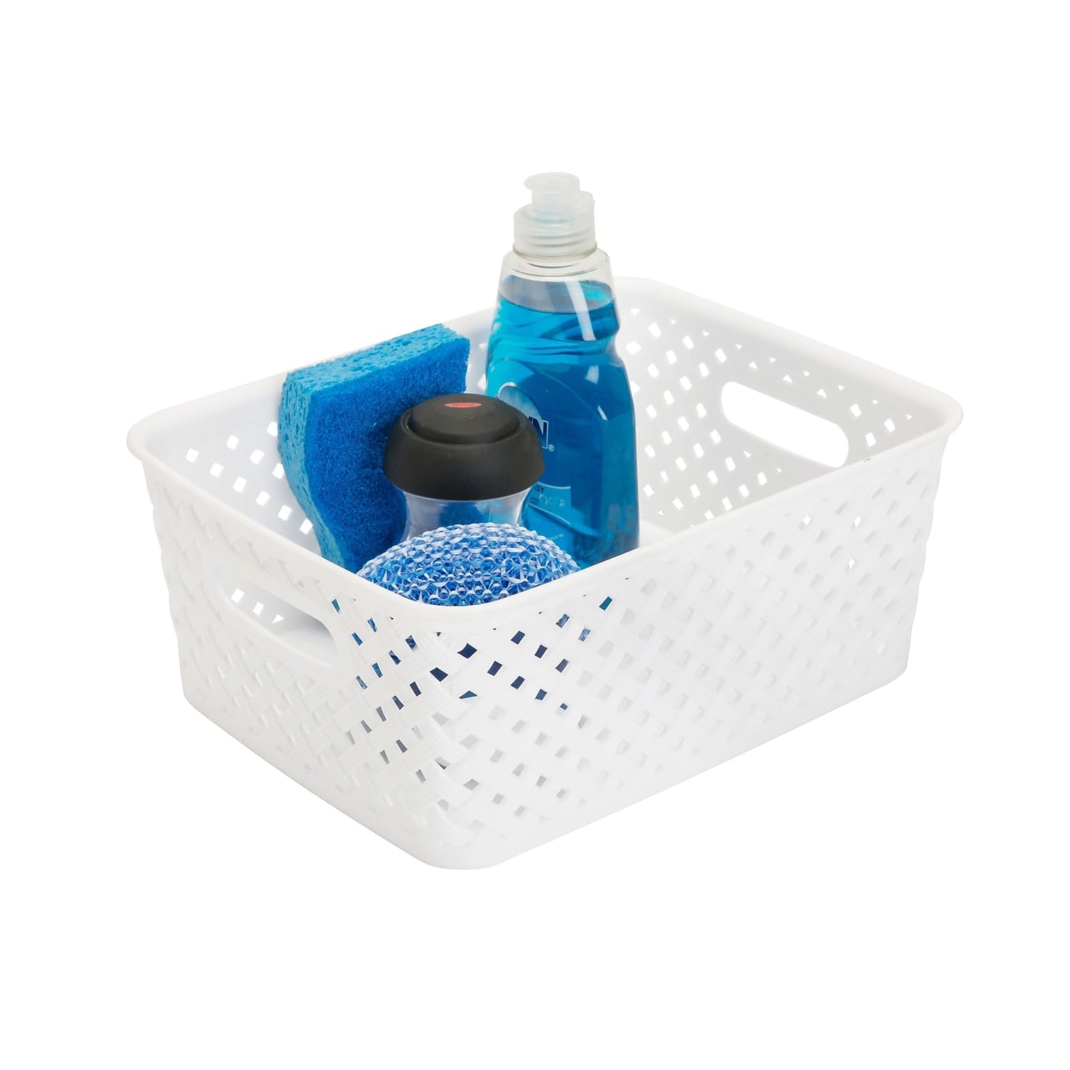 Simplify Small Resin Wicker Tote | Storage Bin | Plastic Organizer | Carrying Handles | Bathroom | Pantry | Accessories | Cleani