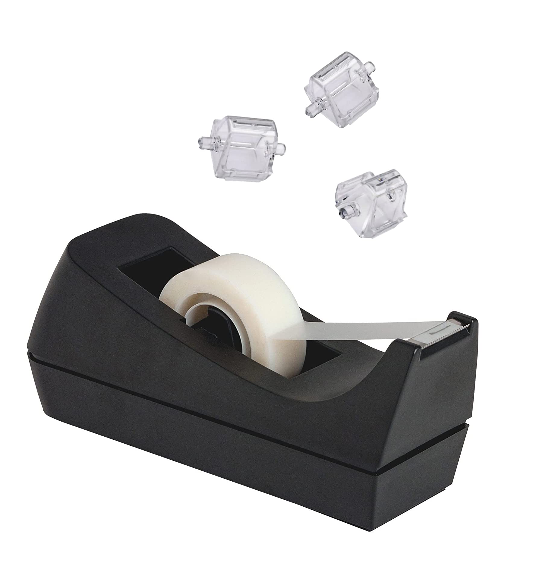 Desktop Tape Dispenser, Non-Skid Base - With 3 Extra Tape Dispenser Replacement Core, Perfect For Office, Home, School - Value P