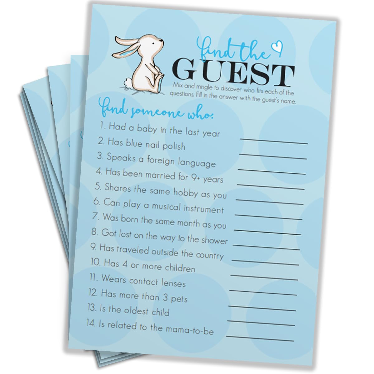 AllNeedz Baby Shower Game Cards (Find The Guest) for Themed Events | Baby Shower Placards (Cardstock) Card Game Kit  Blue (Set 