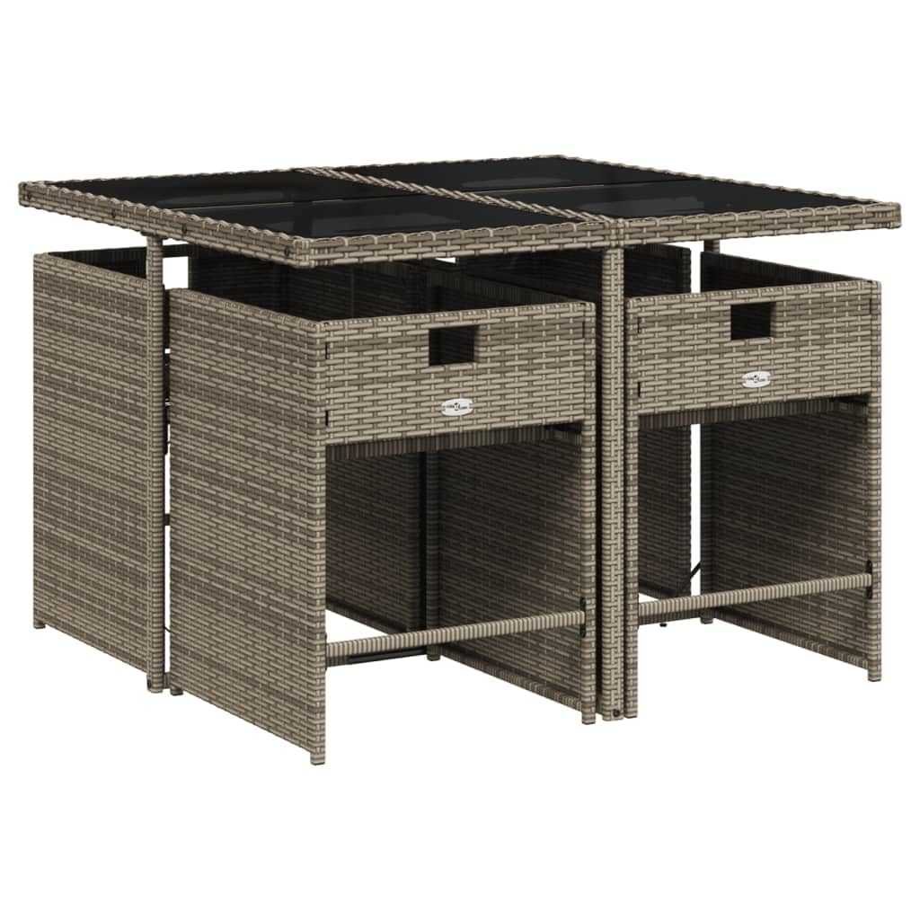 vidaXL Patio Dining Set - 5 Piece Gray PE Rattan Set with Cushions, Foldable Chairs, Compact Storage for Garden, Deck, Backyard