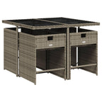 vidaXL Patio Dining Set - 5 Piece Gray PE Rattan Set with Cushions, Foldable Chairs, Compact Storage for Garden, Deck, Backyard