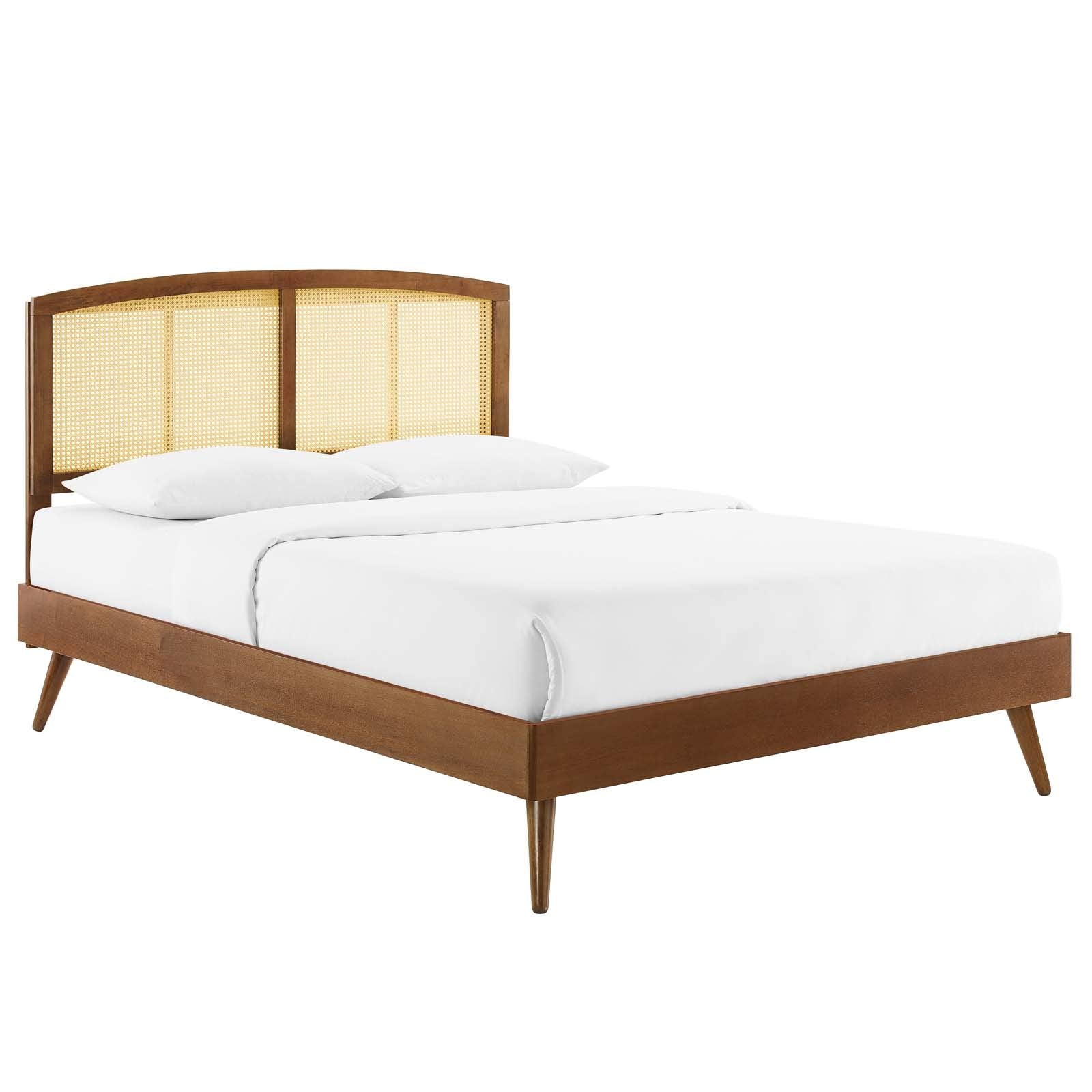 Modway Sierra Cane And Wood Full Platform Bed With Splayed Legs In Walnut
