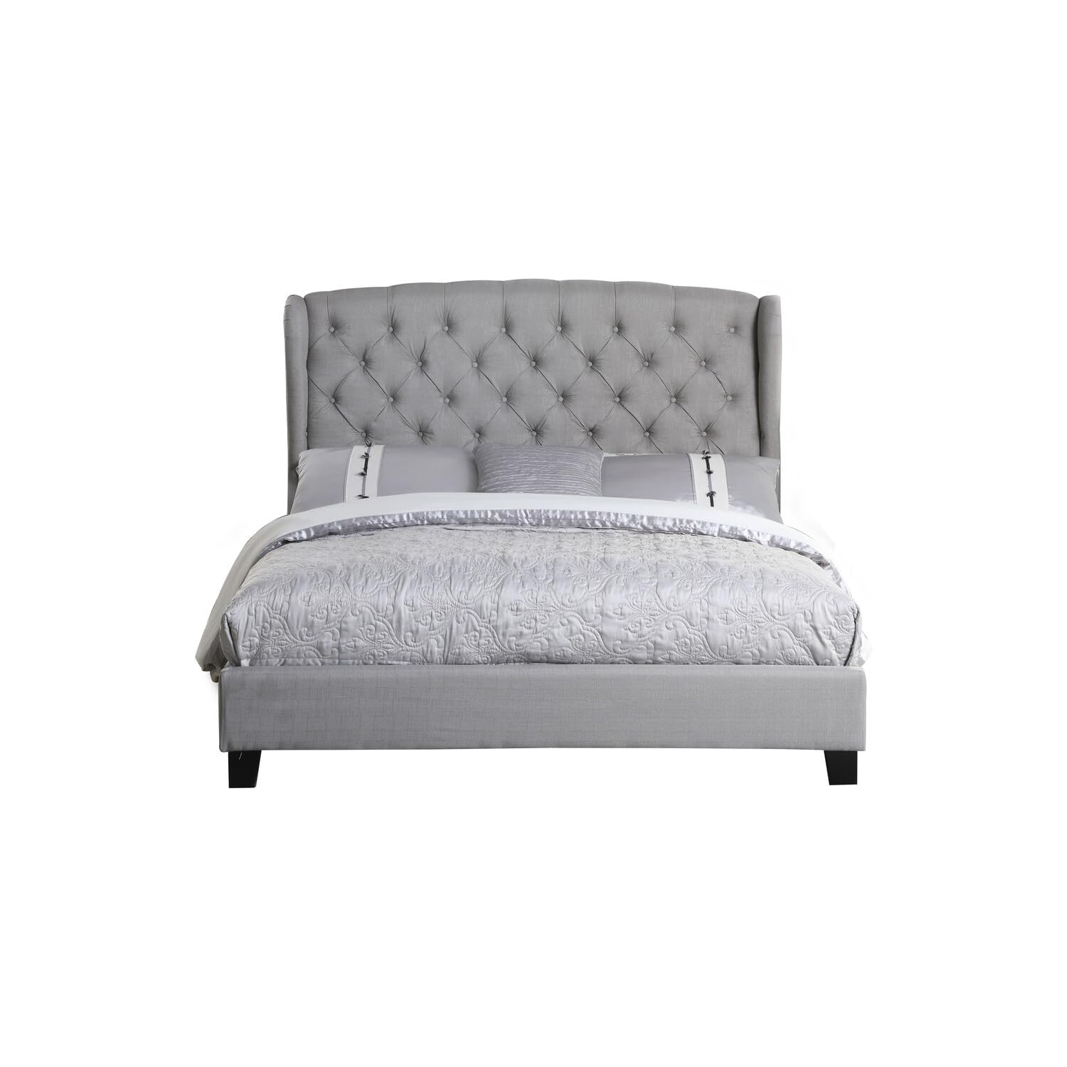 Best Master Furniture Yvette Upholstered Tufted With Wingback Platform Bed King, Grey