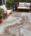 5' X 8' Taupe And Silver Abstract Washable Indoor Outdoor Area Rug