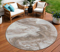 8' Taupe And Silver Round Abstract Washable Indoor Outdoor Area Rug