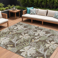 8' X 10' Brown Beige And Olive Green Botanical Leaves Washable Indoor Outdoor Area Rug