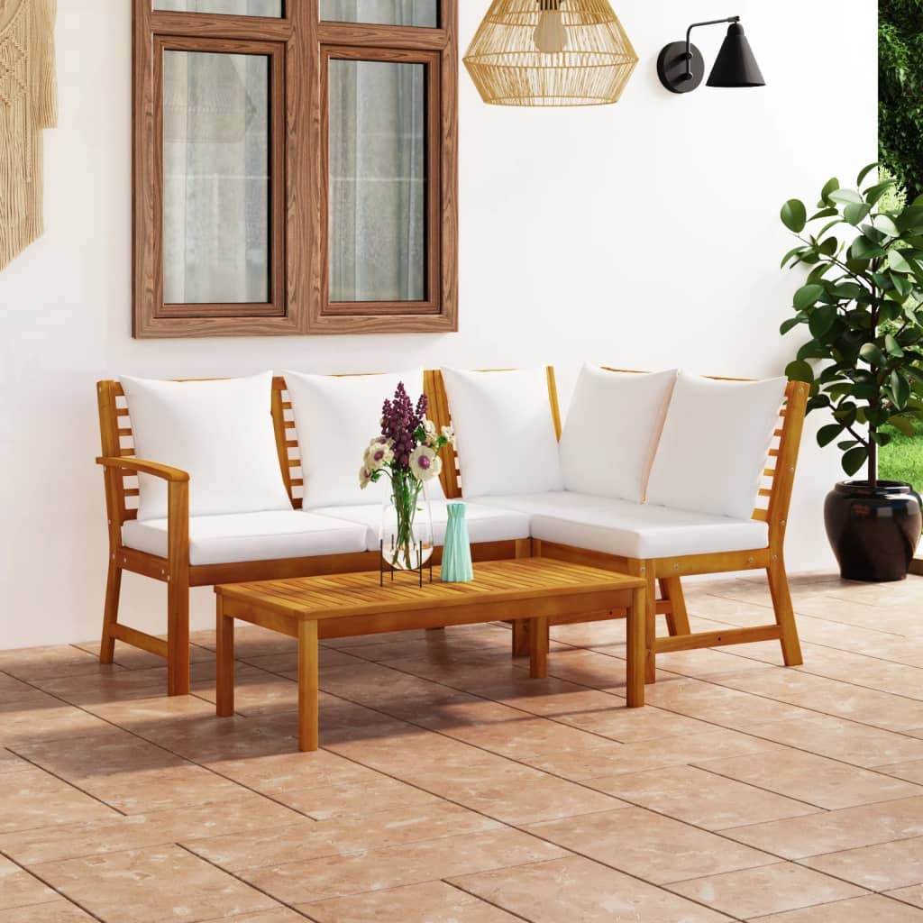 vidaXL Patio Lounge Set 4 Piece, Patio Furniture Set for Outdoor, Sectional Sofa with Cushions, Corner Sofa, Modern Style, Cream Solid Wood Acacia