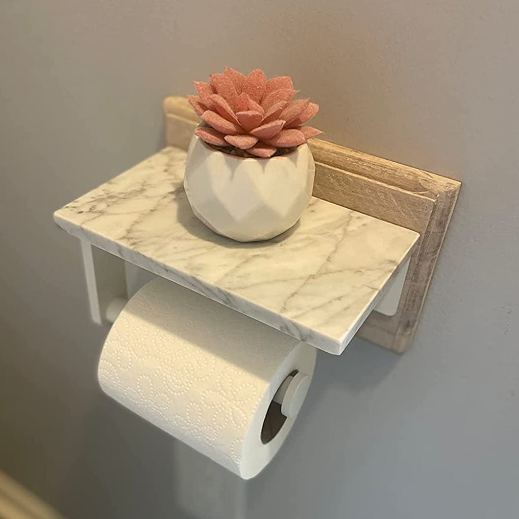 Gypie Toilet Paper Holder With Natural Marble Shelf, 304 Stainless Steel Screw Wall Mounted, Tissue Roll Paper Holder Dispenser