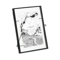Isaac Jacobs 5x7, Black Modern Style Brass and Glass, Pressed Glass, Metal Floating Desk Photo Frame (Vertical), with Locket Clo