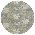 8' Gray Beige And Olive Green Round Botanical Leaves Washable Indoor Outdoor Area Rug