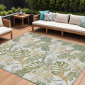 8' X 10' Ivory Wheat And Olive Green Botanical Leaves Washable Indoor Outdoor Area Rug