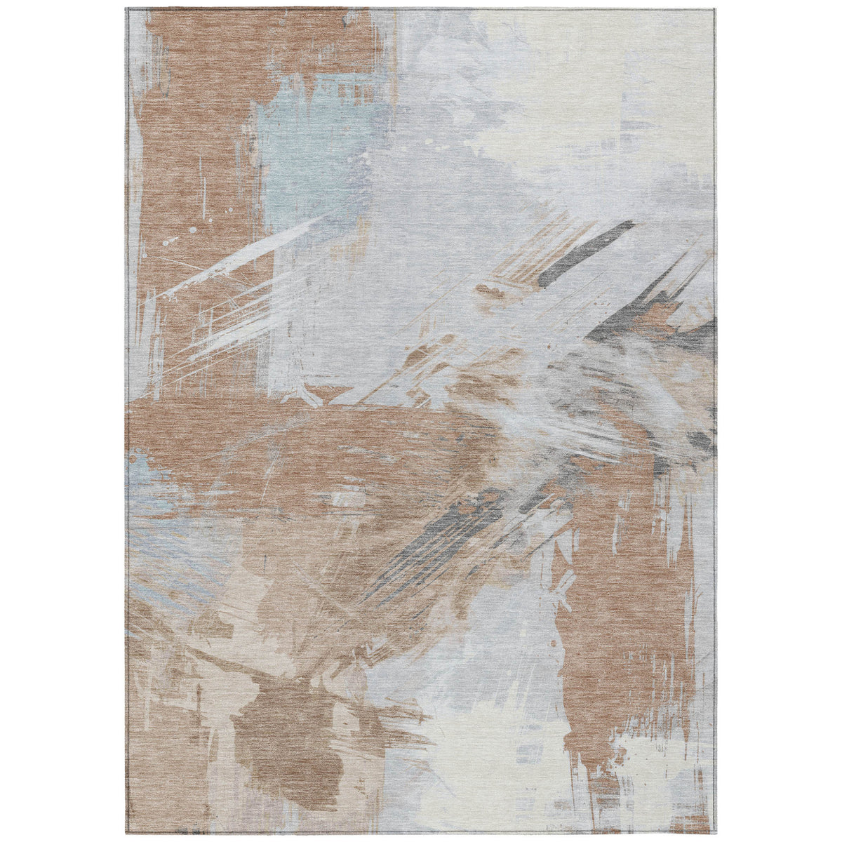 5' X 8' Rust Gray And Ivory Abstract Washable Indoor Outdoor Area Rug