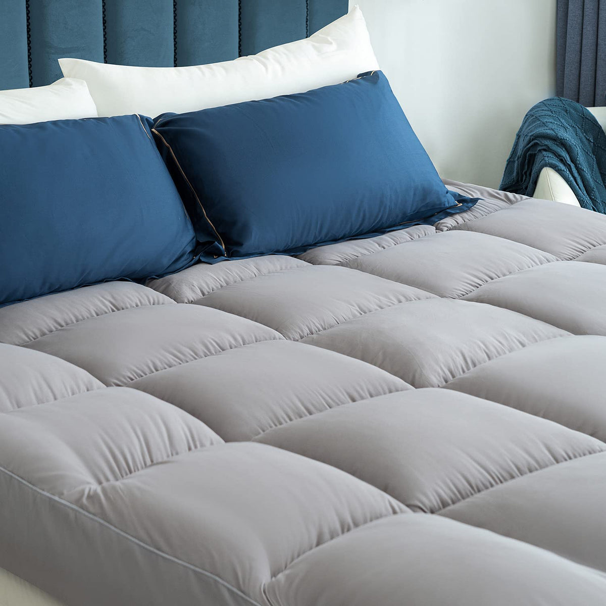 Marine Moon King Mattress Topper Cooling Extra Thick Bed Topper Plush Pillow Top Mattress Pad Hotel Quality Down Alternative Mat