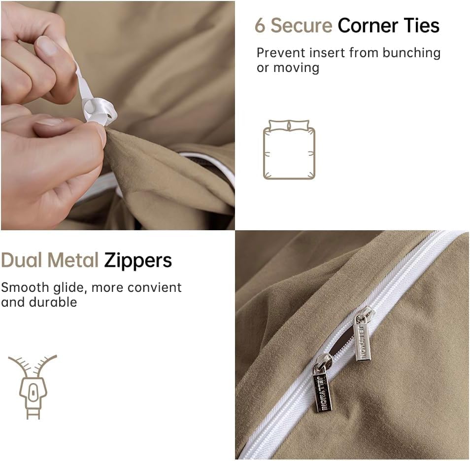 Jellymoni Khaki Duvet Cover Twin Size - 100% Washed Cotton Linen Feel Textured Comforter Cover, 2 Pieces Breathable Soft Bedding