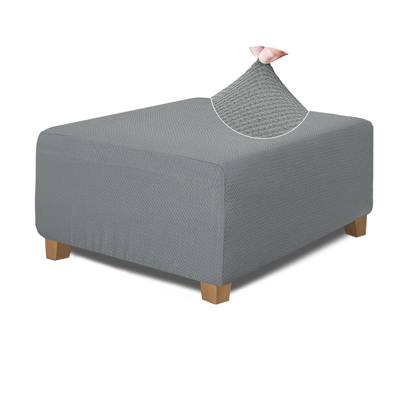 Necolorlife Square Ottoman Cover Jacquard Fabric Ottoman Slipcover Thick Stretchable Footrest Stool Covers For Square Ottoman,Sq