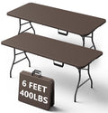 MAKE CHANGES 6FT Folding Table, Heavy Duty Plastic Fold-in-Half Utility Table with Handle, Portable Camping Picnic Table with St