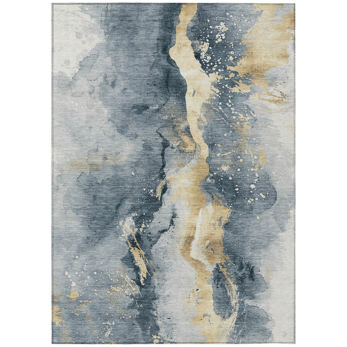5' X 8' Graphite And Gold Abstract Washable Indoor Outdoor Area Rug